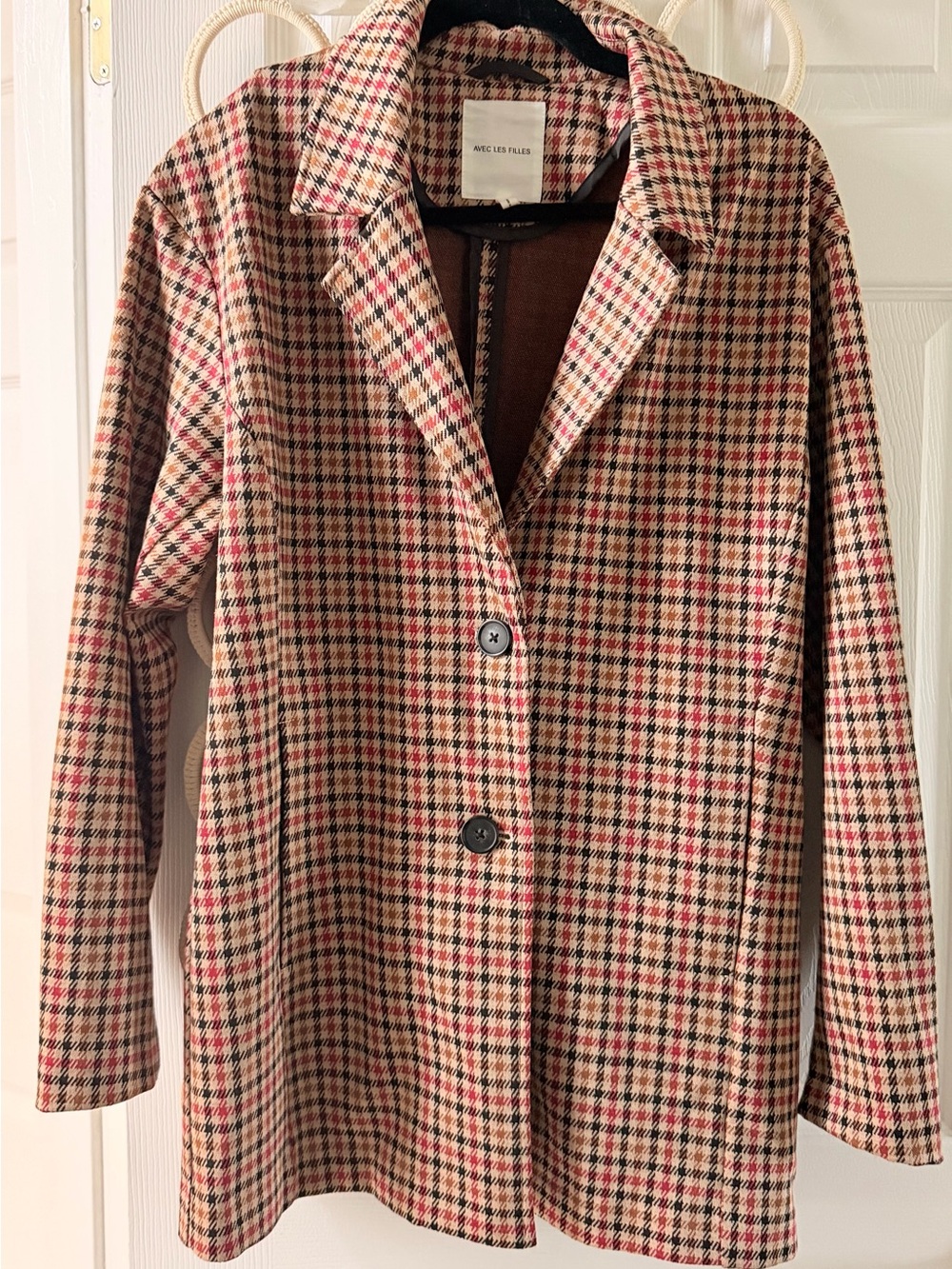 Anthropologie Avec Les Filles Plaid Blazer in Beige, Brown & Red Large